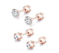 ZOCOYUU 2 Pairs Stud Earrings Set,Hypoallergenic 5A Cubic Zirconia 316L Stainless Steel CZ Screw Back for Men,Women,Boys & Girls (2 Pairs Rose Gold-4mm)