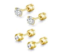 ZOCOYUU 2 Pairs Stud Earrings Set,Hypoallergenic 5A Cubic Zirconia 316L Stainless Steel CZ Screw Back for Men,Women,Boys & Girls (2 Pairs Gold-4mm)