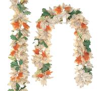 ZOCOYUU 2Pack 5.9ft Artificial Fall Maple Leaf Garland, Autumn Vine Wreath with Foliage for Thanksgiving Halloween Christmas Decor Wedding Fireplace Mantel Home & Party Decor (2Pack-White/Green)