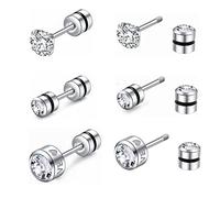 ZOCOYUU 3 Pair Surgical Steel Screw Back Cubic Zirconia Stud Earrings Set for Women Girls, Hypoallergenic 20G Helix Piercing Jewelry Cartilage Earrings for Sensitive Ears (3 Pairs Silver(4mm,5mm,4mm))
