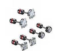 ZOCOYUU 3 Pairs Titanium Screw Back Surgical Stainless Steel Stud Earrings for Women Men,Square Rainbow 5A Cubic Zirconia 20G Cartilage Earrings Piercing Sleeper Studs(3 Pair Square CZ Barbell)