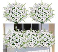 ZOCOYUU 9 Bundles Artificial Plants Fake Flowers for Spring Decoration Vase Silk Purple Morning Glory with Eucalyptus UV Resistant Greenery for Yard Garden Window Porch Patio Home (White)