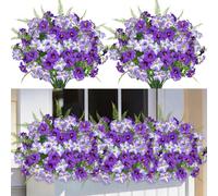 ZOCOYUU 9 Bundles Artificial Plants Fake Flowers for Spring Decoration Vase Silk Purple Morning Glory with Eucalyptus UV Resistant Greenery for Yard Garden Window Porch Patio Home (Multi Color)