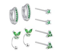 ZOCOYUU Gold Stud Set for Women,14k Gold Plated Cartilage Earring Sets for Multiple Piercing Hypoallergenic Zirconia Huggie Hoop Jacket Earring (4 Pairs - Silver Green Set 1)