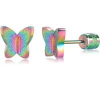 ZOCOYUU Tiny Butterfly Stud Earrings for Women Girls,Hypoallergenic Titanium Screw Back Surgical Stainless SteelEarrings for Sensitive Ears(1 Pairs 8mm-Rainbow)