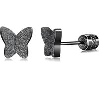 ZOCOYUU Tiny Butterfly Stud Earrings for Women Girls,Hypoallergenic Titanium Screw Back Surgical Stainless SteelEarrings for Sensitive Ears (1 Pairs 8mm-Black)
