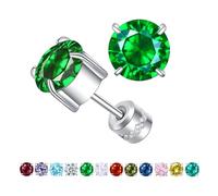 ZOCOYUU Titanium Screw Back Surgical Stainless Steel Stud Earrings for Women Men,Hypoallergenic Birthstone Stud Earrings Double Side 5A Cubic Zirconia Studs Jewelry 6mm (May (Emerald))