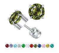 ZOCOYUU Titanium Screw Back Surgical Stainless Steel Stud Earrings for Women Men,Hypoallergenic Birthstone Stud Earrings Double Side 5A Cubic Zirconia Studs Jewelry 6mm (August(Peridot))