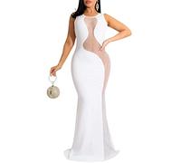 Zoctuo Mermaid Dress with Rhinestone Beaded Bodice for Women Formal Elegant, White, S