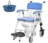 ZOCWJK 3 in 1 Mobile Shower Chair with Urine Bucket for Elderly People: Comfortable Rolling Chair, Folding Toilet Wheelchair for Elderly People and Disc(