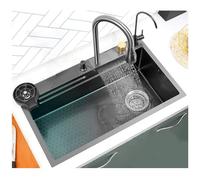 ZOCWJK 304 Stainless Steel Kitchen Sink, Nano Coated Waterfall Bar Sink, Drop-in/Undermount Installation, Sound-Absorbing, Durable Vegetable Basin, 75x45CM(68x45CM-One Size