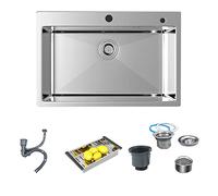 ZOCWJK 304 Stainless Steel Kitchen Sink, Single Bowl Kitchen Sink, Topmount/Undermount, with Drain Assembly, Draining Basket, Nano Coating, Easy Cleaning (Basic Package-25.6x17.7inch