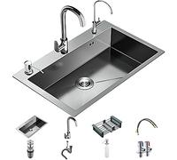 ZOCWJK 304 Stainless Steel Sink 25.6x17.7inch, Single Bowl Kitchen Sink, Undermount Kitchen Sink, with Draining Basket, Drain Assembly, Taichung/Undermount/Topmount,(B-21.7x17.7inch