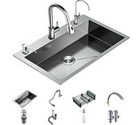 ZOCWJK 304 Stainless Steel Sink 25.6x17.7inch, Single Bowl Kitchen Sink, Undermount Kitchen Sink, with Draining Basket, Drain Assembly, Taichung/Undermount/Topmount,(C-23.6x17.7inch