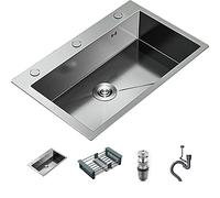 ZOCWJK 304 Stainless Steel Sink 25.6x17.7inch, Single Bowl Kitchen Sink, Undermount Kitchen Sink, with Draining Basket, Drain Assembly, Taichung/Undermount/Topmount,(A-23.6x17.7inch