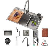 ZOCWJK 304 Stainless Steel Sink, Single Bowl Kitchen Sink, with Drain Set, Workstation Sink, Topmount and Undermount and Taichung, Nano Coating, Easy Cleaning (304 Stainless Steel E-29.5x18.1in