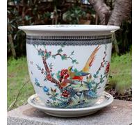 ZOCWJK Chinoiserie Ceramic Planter Hand Painted Planter Ceramic Flower Pots Chinese Oriental Bonsai Pot Decorative Plant Pots Succulent Orchid Planter with Saucer for Garden Ind(