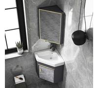 ZOCWJK Corner Bathroom Vanity Cabinet with Ceramic Sink & Mirror Cabinet, Wall Mounted Utility Washing Hand Basin Design, Triangle Porcelain Ceramic Sink, for Smal(One Color-38cm/15in