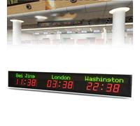 ZOCWJK Digital Large World Time Wall Clock with 5 Brightness Levels, Ideal for Hotels, Multinational Enterprises, and International Airports (3time