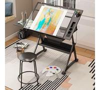 ZOCWJK Drafting Table for Artists, Height Adjustable Glass Writing Desk with Stool, Tiltable Drawing Table Craft/Art Desk(