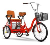 ZOCWJK Folding Tricycle for Elderly, Pedal Tricycle, Recreational Mobility Vehicle, 16 Inch Tandem Tricycle with Rear Seat and Double Brakes(Red-16 Inch