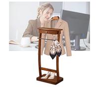 ZOCWJK Freestanding Clothes Valet Stand Solid Wood Suit Valet Rack Stand Organizer Floor Standing Clothes Valet with Clothes Hanger and Pants Rail for Office Living Room,