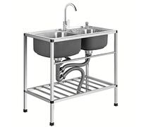 ZOCWJK Freestanding Service Sink, 2 Compartment Stainless Steel Sink, Independent Service Sink, Commercial Sink(75x40x75cm