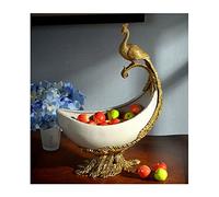 ZOCWJK Fruit Basket Ceramic Fruit Bowl New Chinese Style Retro Crackle Porcelain Fruit Dish Copper Gold Animal Statue Decor Handmade Candy Bowl Decorative Fruit Bowl (B