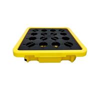 ZOCWJK Industrial Spill Containment Pallet with Drain, Modular Drum Capacity Platform for Oil & Chemical Safety, Stackable Grating Tray for Factory & Warehouse,Yellow-2pcs-26.8x26.8x5.5IN