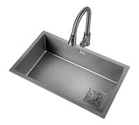 ZOCWJK Kitchen Sinks Undermount Workstation 304 Stainless Steel Step Washing Sink Large Single Bowl Bar Sink with Accessories, Pack of 7 Built-in Components, Gray (Grey-500x430mm
