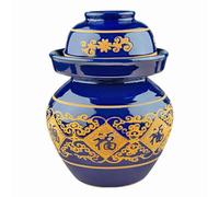 ZOCWJK Large Ceramic Pickle Jar with Lids, Blue Traditional Chinese Porcelain Pickle Jar,Ceramic Fermentation Crock with Water Seal Airlock Lid,Sauerkraut Crock for Picklin 2kg (5kg