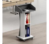 ZOCWJK Mobile Lectern Podium Stand with Wheels, Modern Elegant Design Heavy Duty Teacher's Lecturns, Presenter's Shelf for Classroom Church Restaurant (Grey