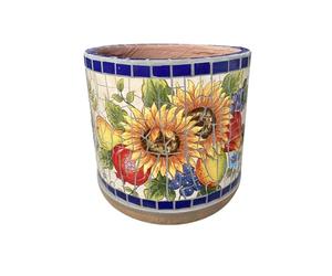 ZOCWJK Outdoor Mexican Retro Painted Process Flower Pot Spain Round Plant Ceramic Planter Bonsai Floor-to-Ceiling Garden Decoration Creative Potted Flowerpot Plants Ornaments (C-35.5 * 34.5cm