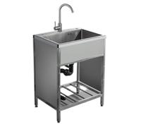 ZOCWJK Portable Kitchen Sink, Practical Small Stainless Steel Sink, Freestanding Sink with Housing and Stand for Kitchen, Backyard Garage, etc. Indoor and Outdoor St(80 * 45CM(31.5 * 17.7IN)-One Size