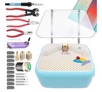 ZOCWJK Professional Glass Angle Grinders Set,Mini Glass Grinder with 1/4"&3/4"& 1" Grinder Bits,22x27cm Work Surface/Automatic Water/Hole Punching,Glass Pliers Tool&Solder Tool Bag (Blue