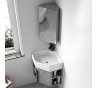ZOCWJK Small Wall Mount Corner Bathroom Vanity Sink Combo, Corner Vanity Cabinet with Ceramic Sink & Mirror Cabinet, Wall Mounted Utility Washing Hand Basin Design(One Color-40cm/15.7in