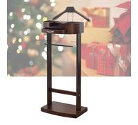 ZOCWJK Solid Wood Clothes Valet Stand for Women Men Suit Rack with Base and Pants Bracket Floor Standing Suit Hanger Rack Crease-Free Coat Stand Storage Wooden,