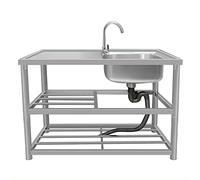 ZOCWJK Stainless Steel Kitchen Sink, Portable Sink, Single Bowl Free Standing Utility Catering Sink Unit, Freestanding Sink with Work Surface Hot and Cold Water Ta(Type B-1