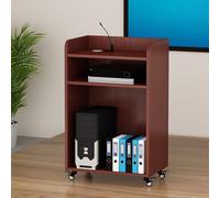 ZOCWJK Teaching Podium Table, Mobile Lecterns Stand with 2 Large Open Storage, Presentation Pulpits for School/Corporate/Academie/Seminar (Brown
