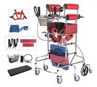 ZOCWJK Vertical Walker with Wheels for Elderly People with 8 Wheels and Seat, for People Between 1.5 and 1.8 m, Aids and Stands for Standing (Red Male