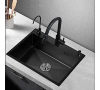 ZOCWJK Workstation Kitchen Sink Black 60x45cm, Single Bowl Kitchen Sink Drop in, Stainless Steel Farmhouse Kitchen Sinks, Undermount Kitchen Sink, for Indoor (72x45cm