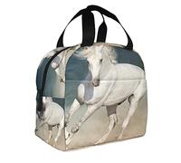 Zoczos White Horse Large Insulated Cooler Animals Theme Waist Horse Run In Desert Sand Storm Wild Wind Lunch Bag for Picnic Boating Beach Fishing Work
