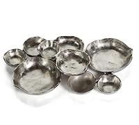 Zodax Cluster of 9 Round Serving Bowls Nickel Base 19" x 12" x 2.5"