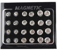 Zodazoqa 12 Pairs Crystal Studs Magnets Earrings,Round Crystal Ear Stud,No Piercing Ear Stud 4mm 6mm 7mm（White）