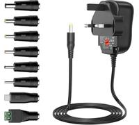 Zodazoqa 12W Universal Power Adapter,AC Adapters DC Power Supply Multi Voltage 3V 4.5V 5V 6V 7.5V 9V 12V 1A With 8 Tips For Electronic Devices LED Strip Lights CCTV Camera TV-Box Speakers Router