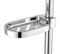 Zodazoqa 1pcs Silver Shower Rail Soap Holder, Clip-on Bathroom Soap Holders ABS Adjustable Shower Soap Dish Shower Pole Soap Tray Practical Bathroom Gadget