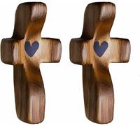 Zodazoqa 2pcs Wooden Crosses Handheld Wooden Protection Cross Jesus Wooden Heart-Shaped Stress Relief Cross My Heart Encourages Gifts Thumb-Held Cross For Prayer,Portable Wood Pocket Cross