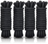 Zodazoqa 4pcs 3/8" x 15' Boat Dock Lines,Pre-Spliped 12" Eyelet Fender Lines, Heavy-Duty Double Braided Nylon Marine Ropes, Docking Yacht Pontoon Accessories, Boat Ropes for Docking (Black)