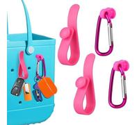Zodazoqa 4Pcs Accessories Inserts Hooks for Bogg Bag, Carabiner Keychain, Key Holder Charms Compatible with Bogg Bags Beach Bag（Pink
