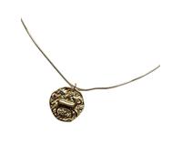 Zodiac Aries Pendant Necklace, Gold-Tone Coin Medallion with Coloured Crystal Stars, Box Chain